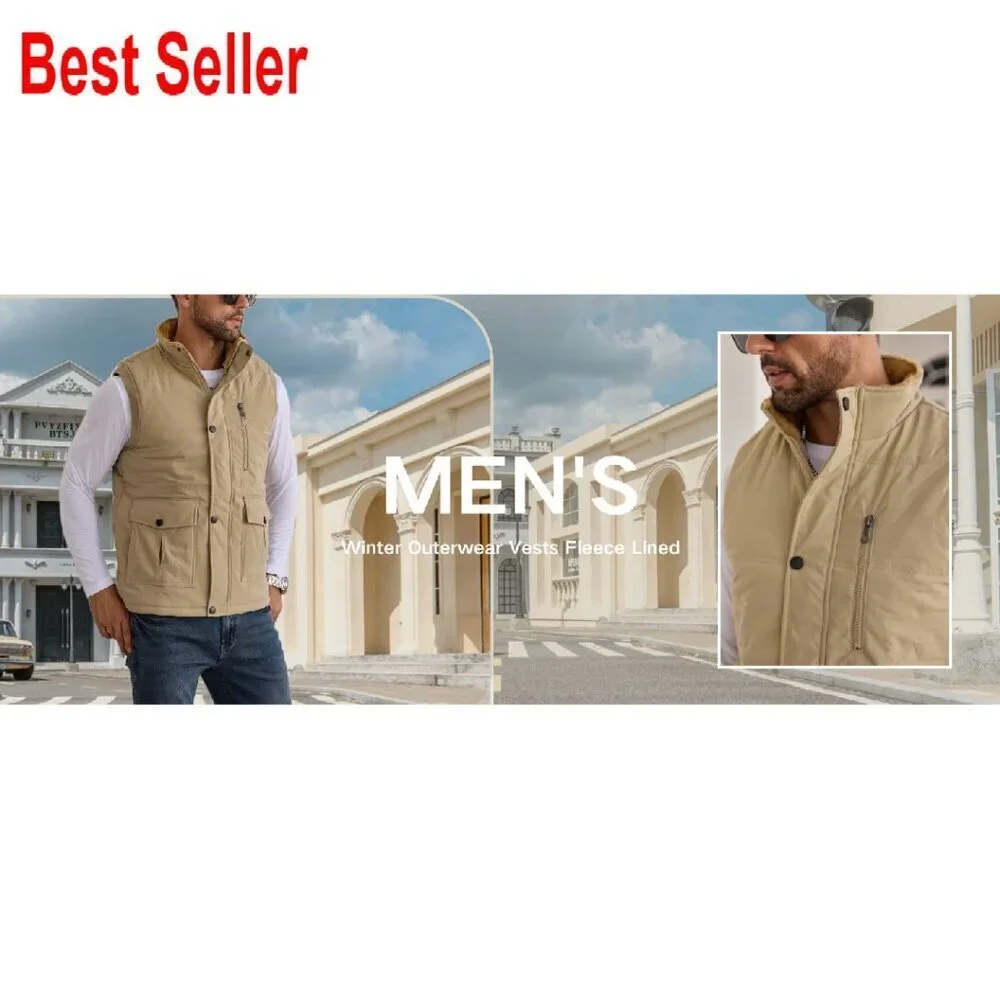 Men's Quilted Puffer Vest Fleece Lined Sherpa Casual Outdoor Winter Wear